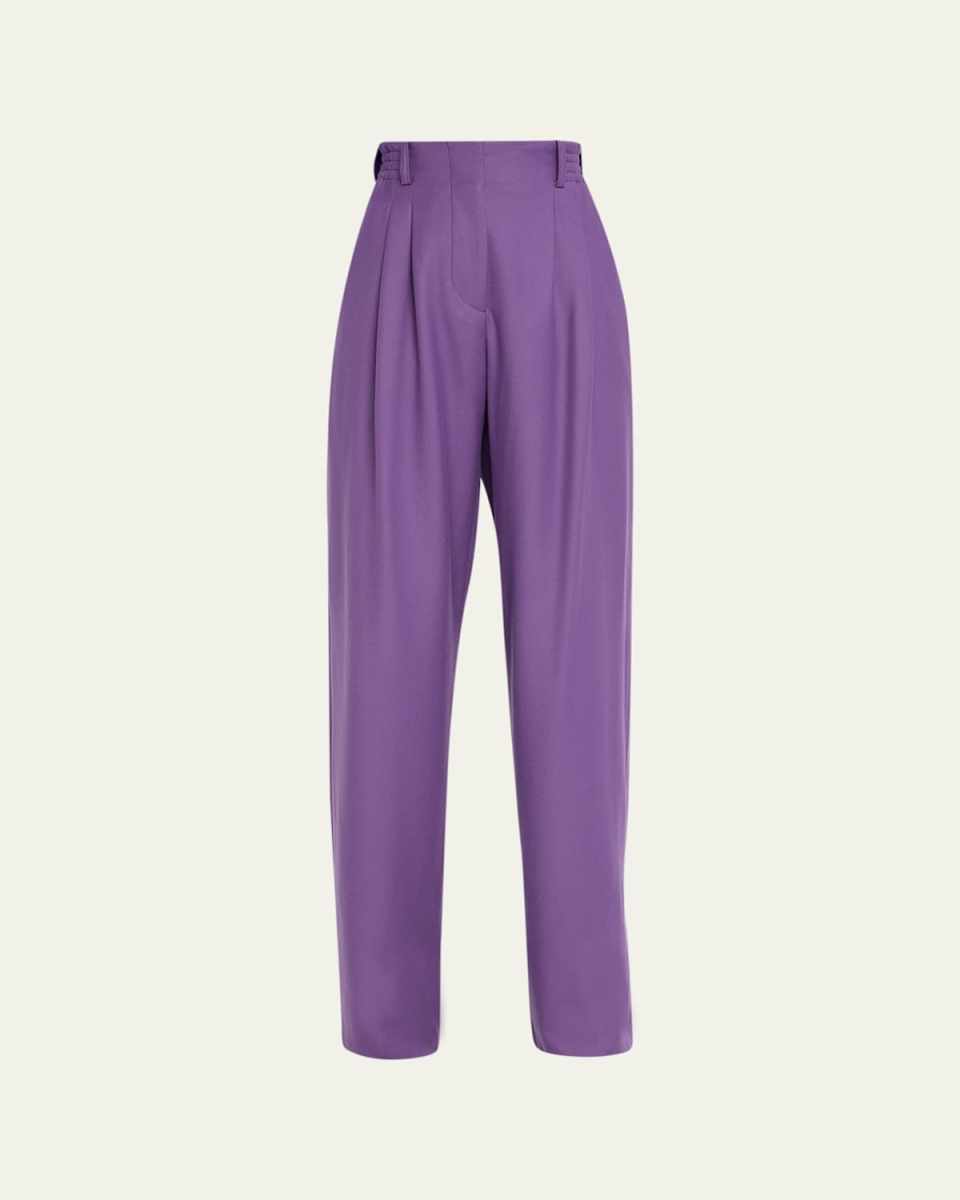 Pintuck Straight-Leg Elastic Wool Pants